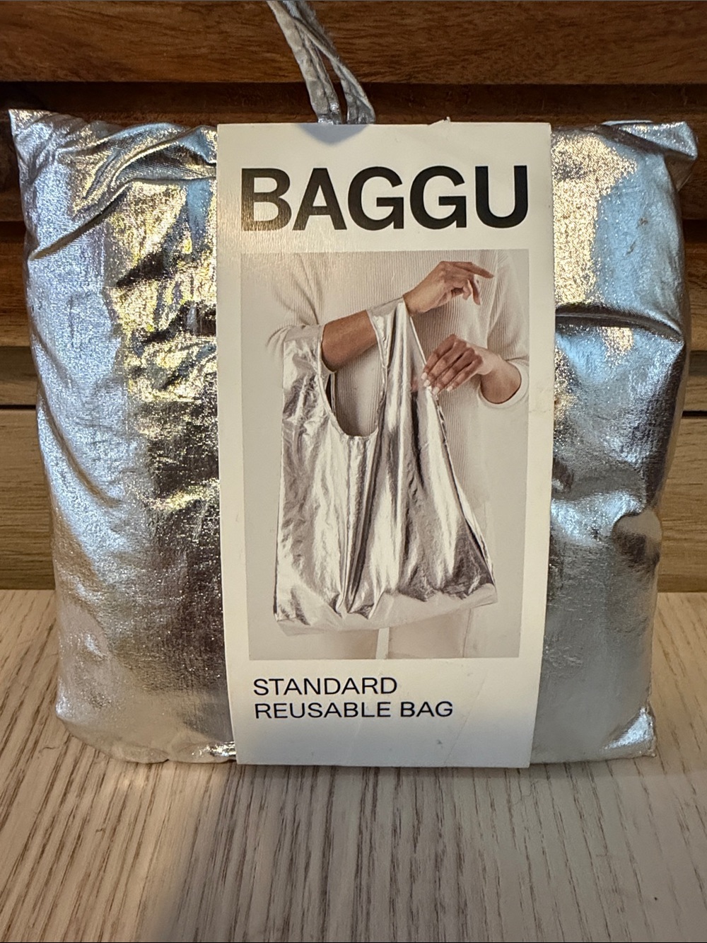 BAGGU Metallic Silver Standard Reusable Tote